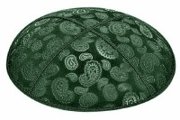 Green Blind Embossed Paisley Kippah without Trim