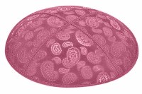 Hot Pink Blind Embossed Paisley Kippah without Trim