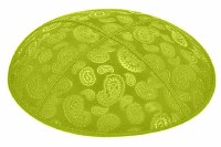 Lime Blind Embossed Paisley Kippah without Trim