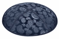 Navy Blind Embossed Paisley Kippah without Trim