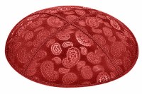 Red Blind Embossed Paisley Kippah without Trim
