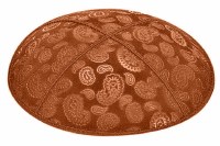 Rust Blind Embossed Paisley Kippah without Trim