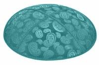 Teal Blind Embossed Paisley Kippah without Trim