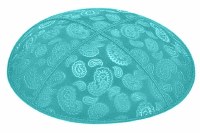 Turquoise Blind Embossed Paisley Kippah without Trim