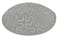 Medium Grey Blind Embossed Puzzle Kippah without Trim