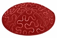 Red Blind Embossed Puzzle Kippah without Trim