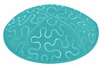 Turquoise Blind Embossed Puzzle Kippah without Trim