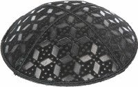 Additional picture of Black Blind Embossed Rocky Road Kippah without trim