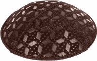 Additional picture of Brown Blind Embossed Rocky Road Kippah without trim