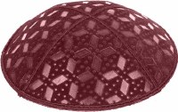 Additional picture of Burgundy Blind Embossed Rocky Road Kippah without trim