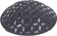 Additional picture of Dark Grey Blind Embossed Rocky Road Kippah without trim