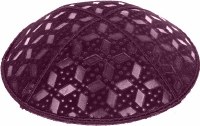 Additional picture of Eggplant Blind Embossed Rocky Road Kippah without trim