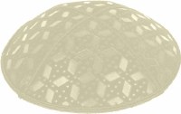 Additional picture of Ivory Blind Embossed Rocky Road Kippah without trim