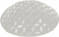 Additional picture of Light Grey Blind Embossed Rocky Road Kippah without trim