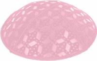 Additional picture of Light Pink Blind Embossed Rocky Road Kippah without trim