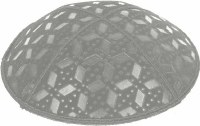 Additional picture of Medium Grey Blind Embossed Rocky Road Kippah without trim