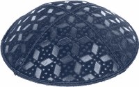 Additional picture of Navy Blind Embossed Rocky Road Kippah without trim