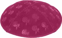 Additional picture of Fuchsia Blind Embossed Roses Kippah without trim