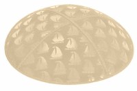 Beige Blind Embossed Sailboats Kippah with Royal and White Trim