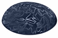 Navy Blind Embossed Scribble Kippah without Trim
