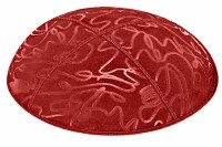 Red Blind Embossed Scribble Kippah without Trim