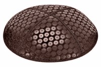 Brown Blind Embossed Sequins Kippah without Trim