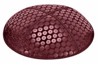 Burgundy Blind Embossed Sequins Kippah without Trim