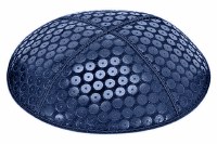 Dark Royal Blind Embossed Sequins Kippah without Trim