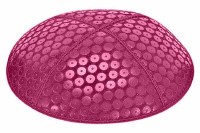 Fuchsia Blind Embossed Sequins Kippah without Trim