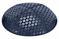Navy Blind Embossed Sequins Kippah without Trim