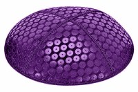 Purple Blind Embossed Sequins Kippah without Trim