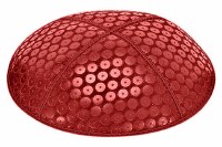 Red Blind Embossed Sequins Kippah without Trim