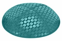 Teal Blind Embossed Sequins Kippah without Trim