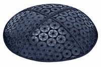Navy Blind Embossed Small Star of David Kippah without Trim