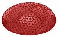 Red Blind Embossed Small Star of David Kippah without Trim