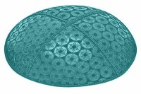 Teal Blind Embossed Small Star of David Kippah without Trim