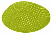 Lime Blind Embossed Small Stars Kippah with Brown and Gold Trim