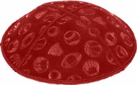 Additional picture of Red Blind Embossed Sports Kippah without trim