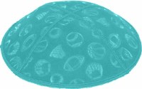 Additional picture of Turquoise Blind Embossed Sports Kippah without trim