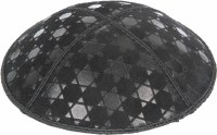 Additional picture of Black Blind Embossed Star of David Kippah without trim