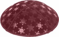 Additional picture of Burgundy Blind Embossed Star of David Kippah without trim