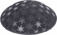 Additional picture of Dark Grey Blind Embossed Star of David Kippah without trim