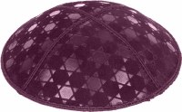 Additional picture of Eggplant Blind Embossed Star of David Kippah without trim