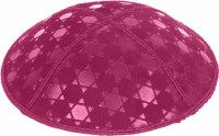 Additional picture of Fuchsia Blind Embossed Star of David Kippah without trim