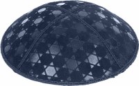 Additional picture of Navy Blind Embossed Star of David Kippah without trim
