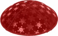 Additional picture of Red Blind Embossed Star of David Kippah without trim