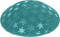 Additional picture of Teal Blind Embossed Star of David Kippah without trim