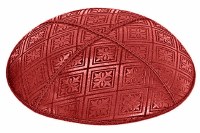 Red Blind Embossed Tiled Kippah without Trim
