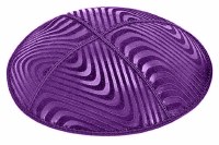 Purple Blind Embossed Waves Kippah with Navy and White Trim
