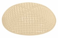 Beige Blind Embossed Weave Kippah without Trim